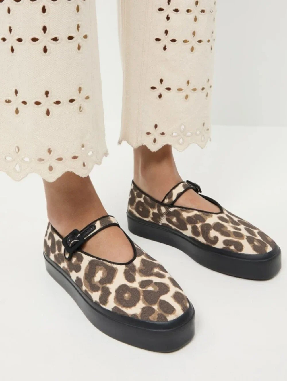 Loeffler Randall Leopard Print Mary Jane Flats with Black Platform